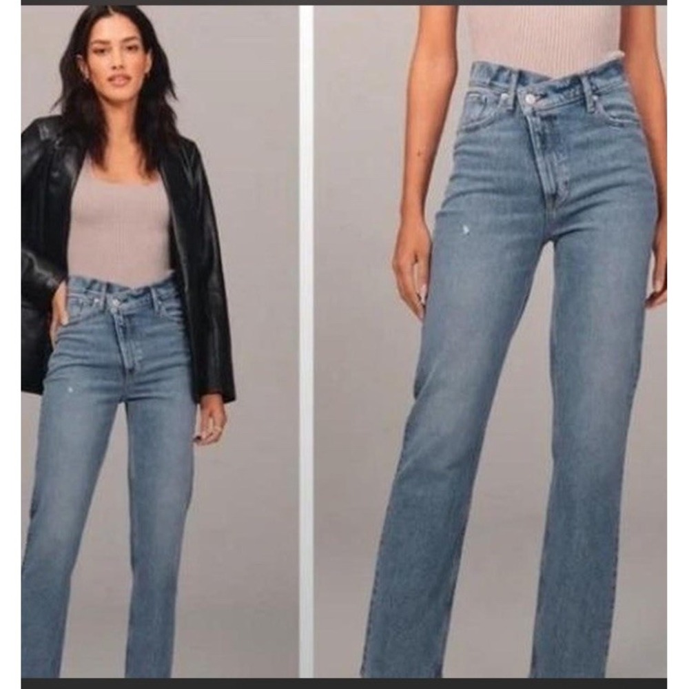 Abercrombie & Fitch Women's High Rise Slim Straight Jeans Crossover Waist Sz 26